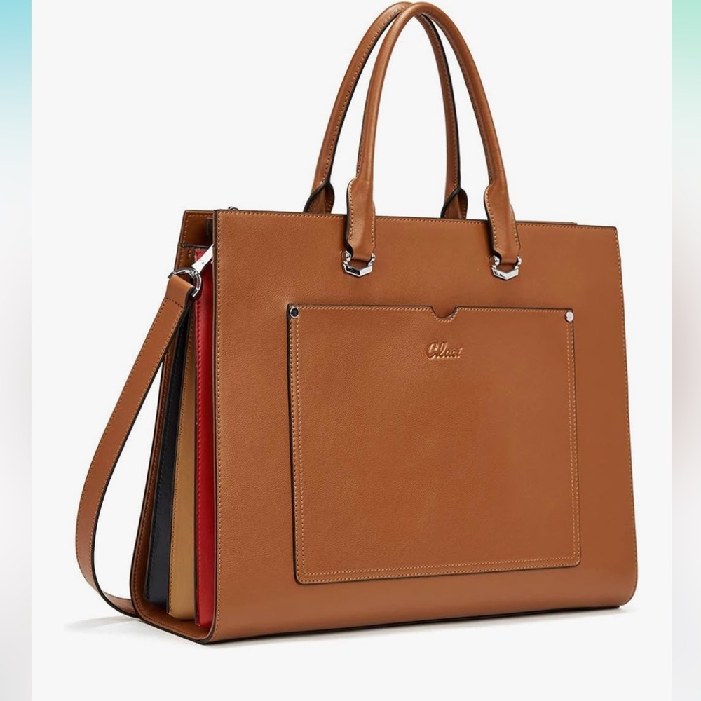 CLUCI Brown Leather Briefcase Bag